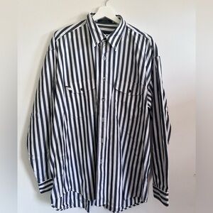 Perry Ellis Blue/White Women's Long Sleeve Button Up Shirt Size L